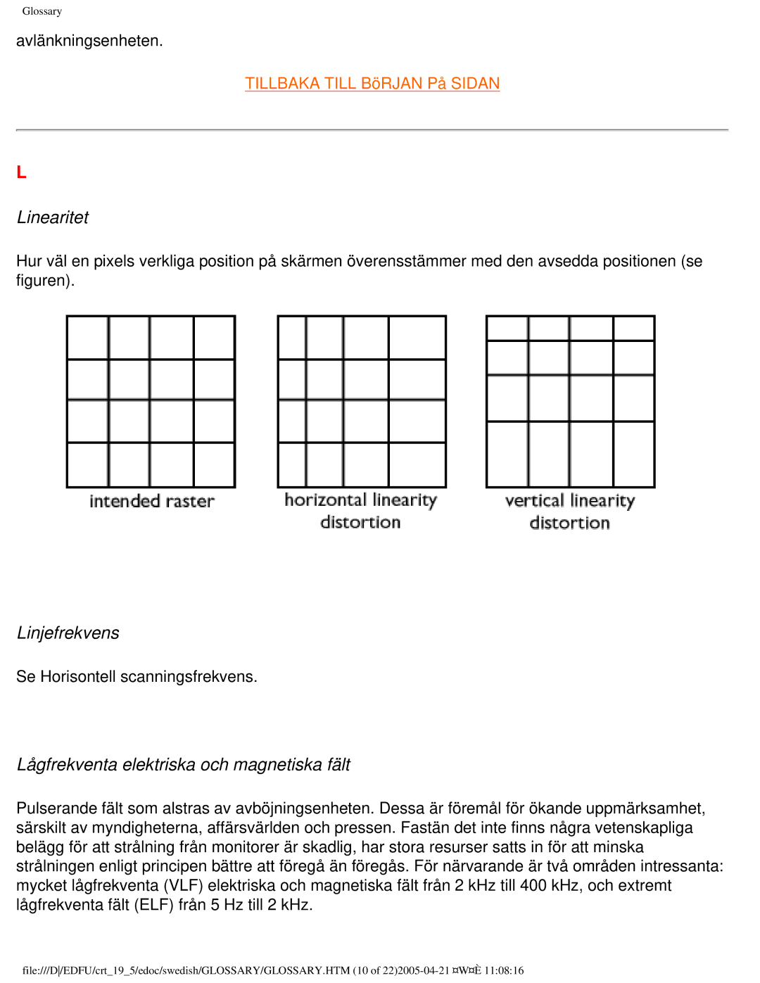 Philips 109P40 user manual Linearitet, Linjefrekvens, Lågfrekventa elektriska och magnetiska fält 