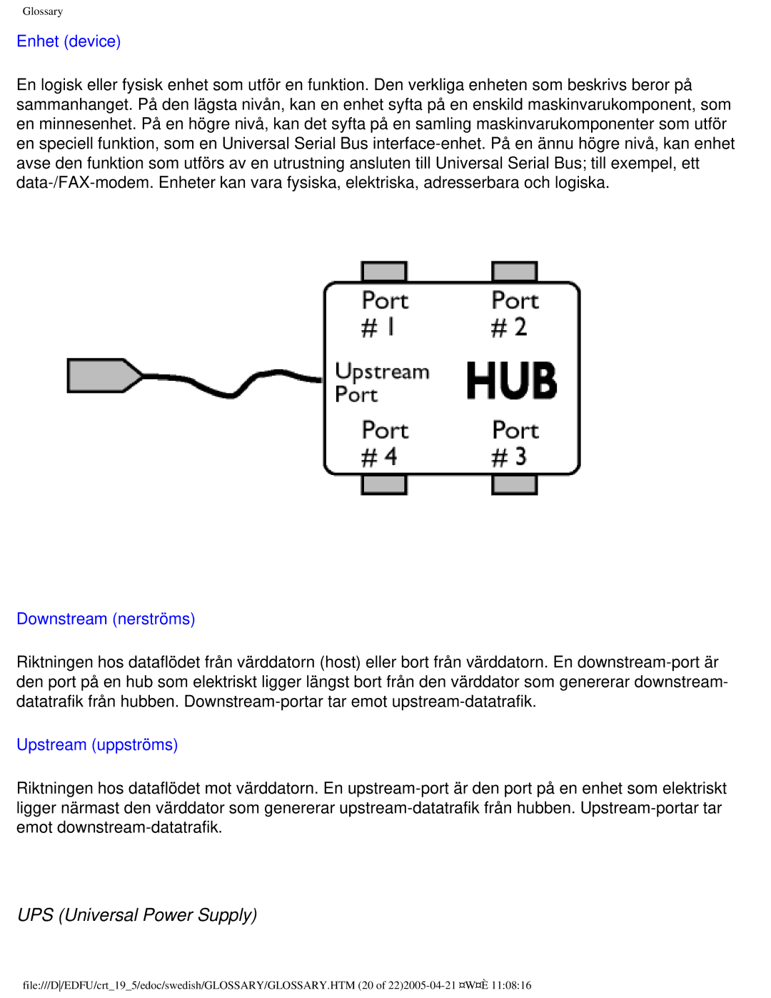 Philips 109P40 user manual UPS Universal Power Supply, Enhet device 