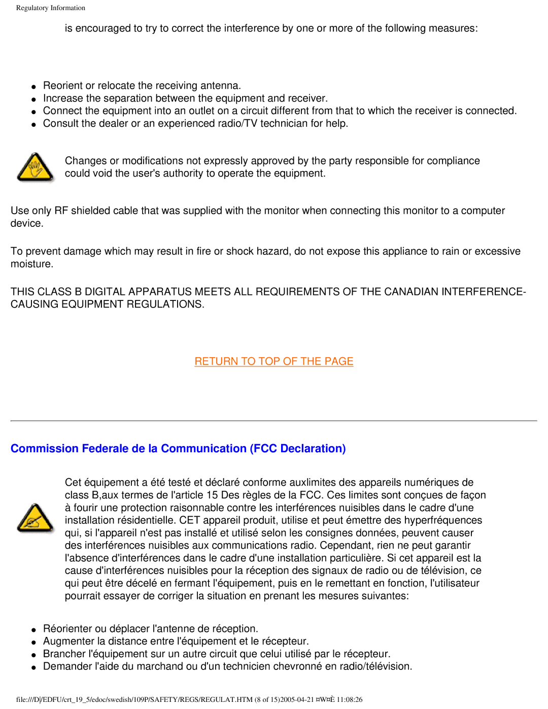 Philips 109P40 user manual Commission Federale de la Communication FCC Declaration 