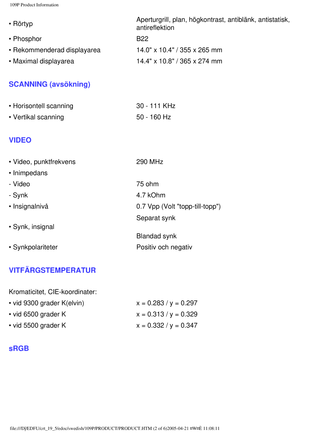 Philips 109P40 user manual Video 