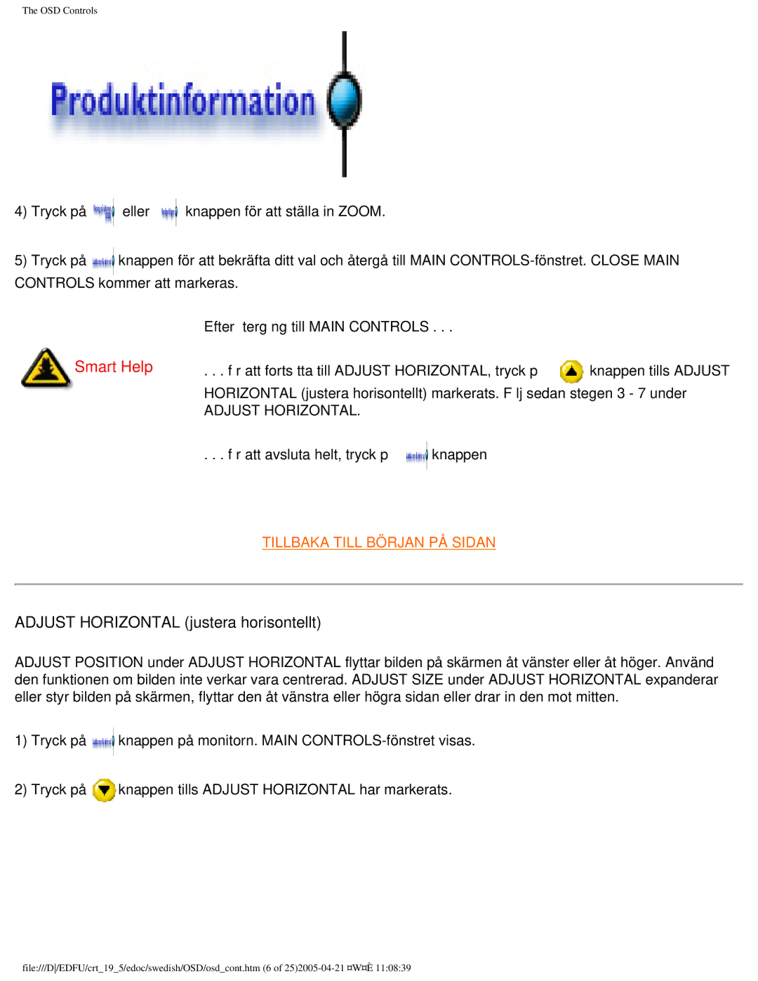 Philips 109P40 user manual Adjust Horizontal justera horisontellt 