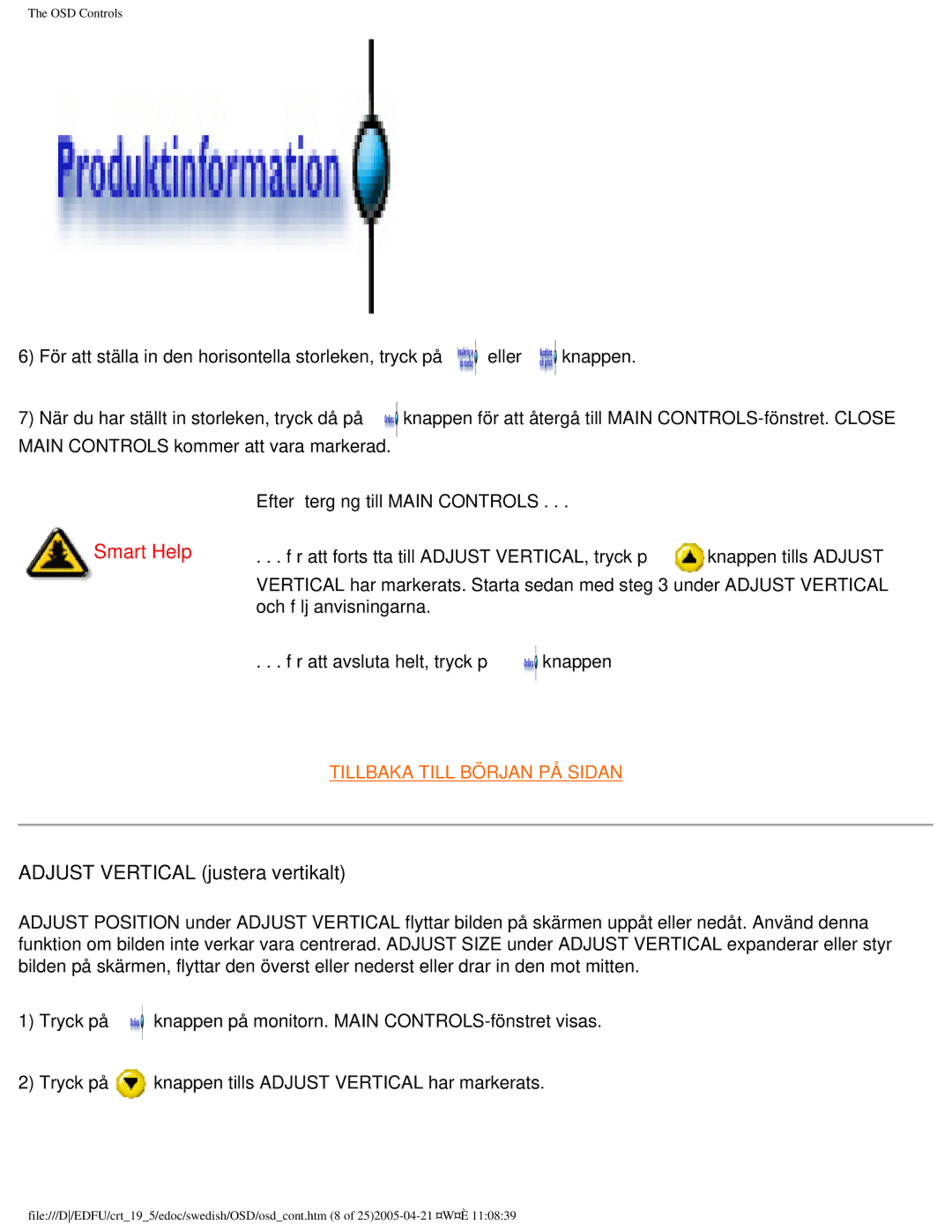 Philips 109P40 user manual Adjust Vertical justera vertikalt 