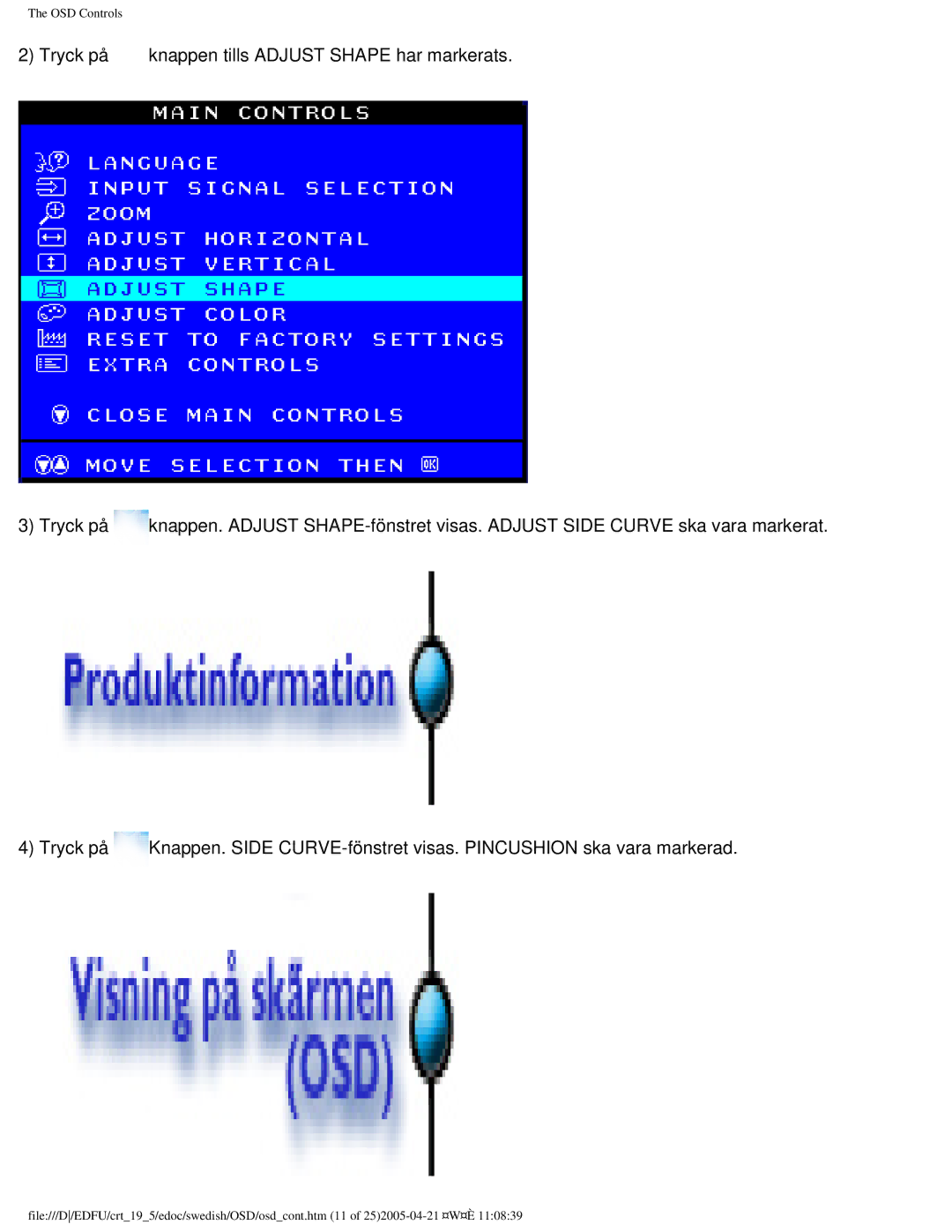 Philips 109P40 user manual OSD Controls 