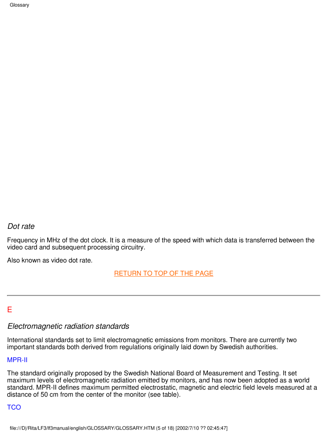 Philips 109S user manual Dot rate, Electromagnetic radiation standards 