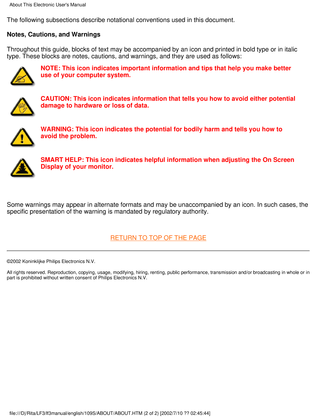 Philips 109S user manual Return to TOP 