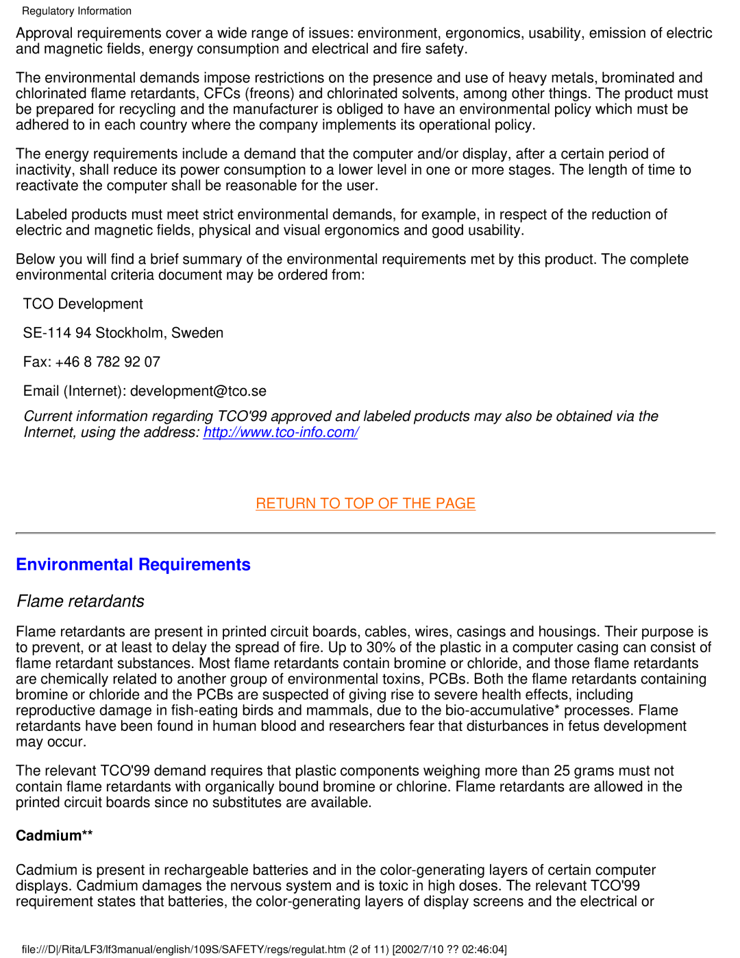 Philips 109S user manual Environmental Requirements, Flame retardants 