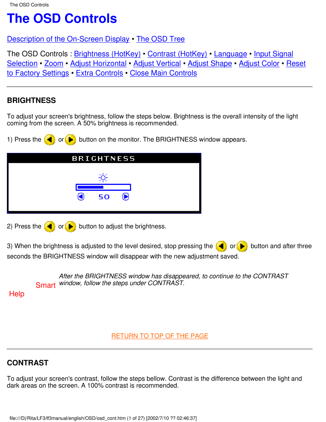 Philips 109S user manual OSD Controls, Brightness, Contrast 