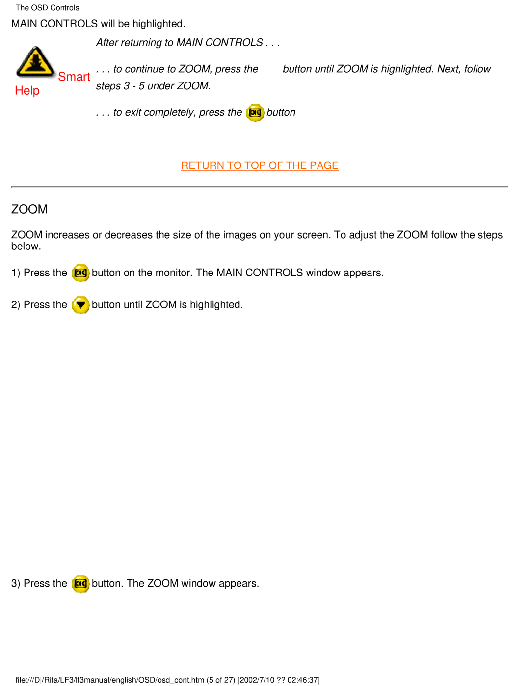 Philips 109S user manual Zoom 