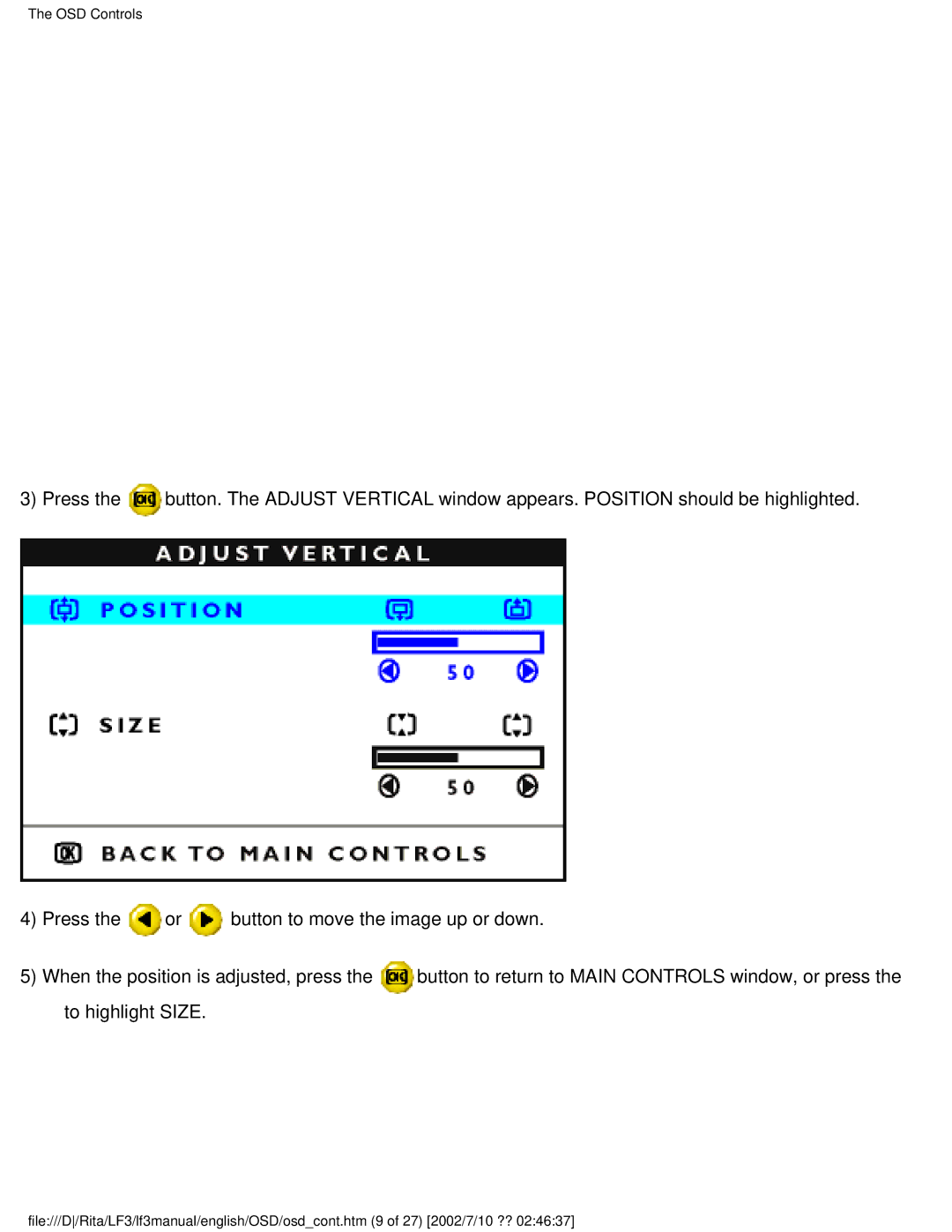 Philips 109S user manual OSD Controls 