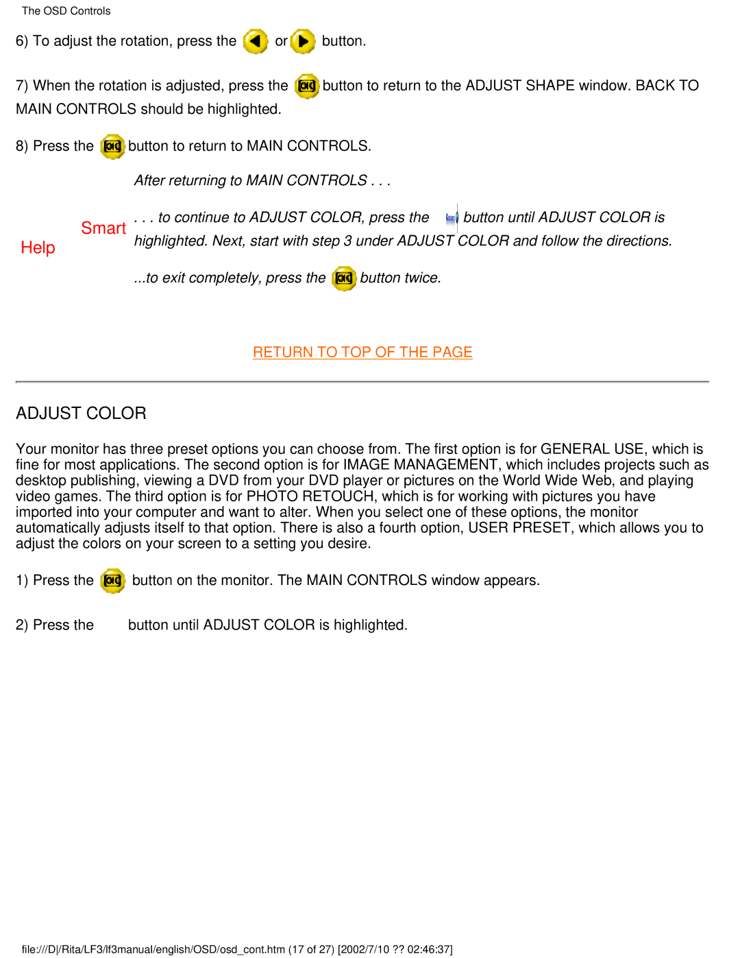 Philips 109S user manual Adjust Color 