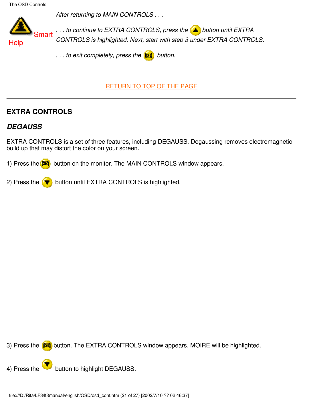 Philips 109S user manual Extra Controls, Degauss 