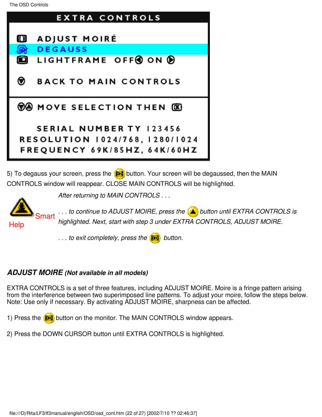 Philips 109S user manual Adjust Moire Not available in all models 