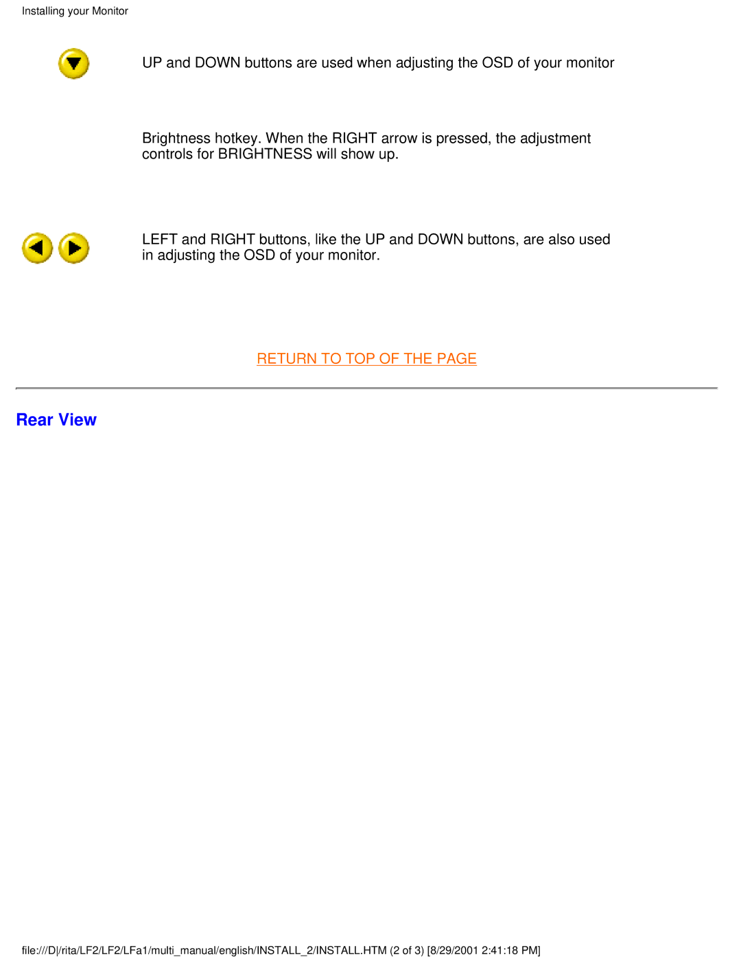 Philips 107S21, 109S20, 107S20, 105B20 user manual Rear View 