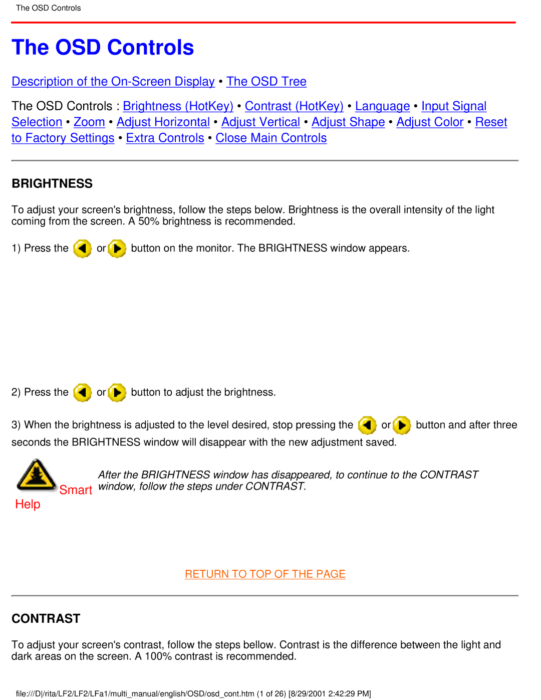 Philips 107S21, 109S20, 107S20, 105B20 user manual OSD Controls, Brightness, Contrast 