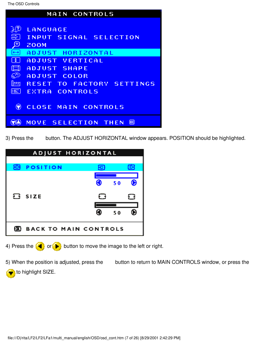 Philips 109S20, 107S20, 107S21, 105B20 user manual OSD Controls 