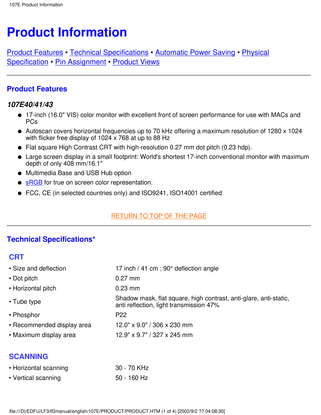 Philips 107E43, 109S4, 107S4, 107T4, 109B4, 107B4, 107F4, 105B2 Product Information, Product Features, Technical Specifications 