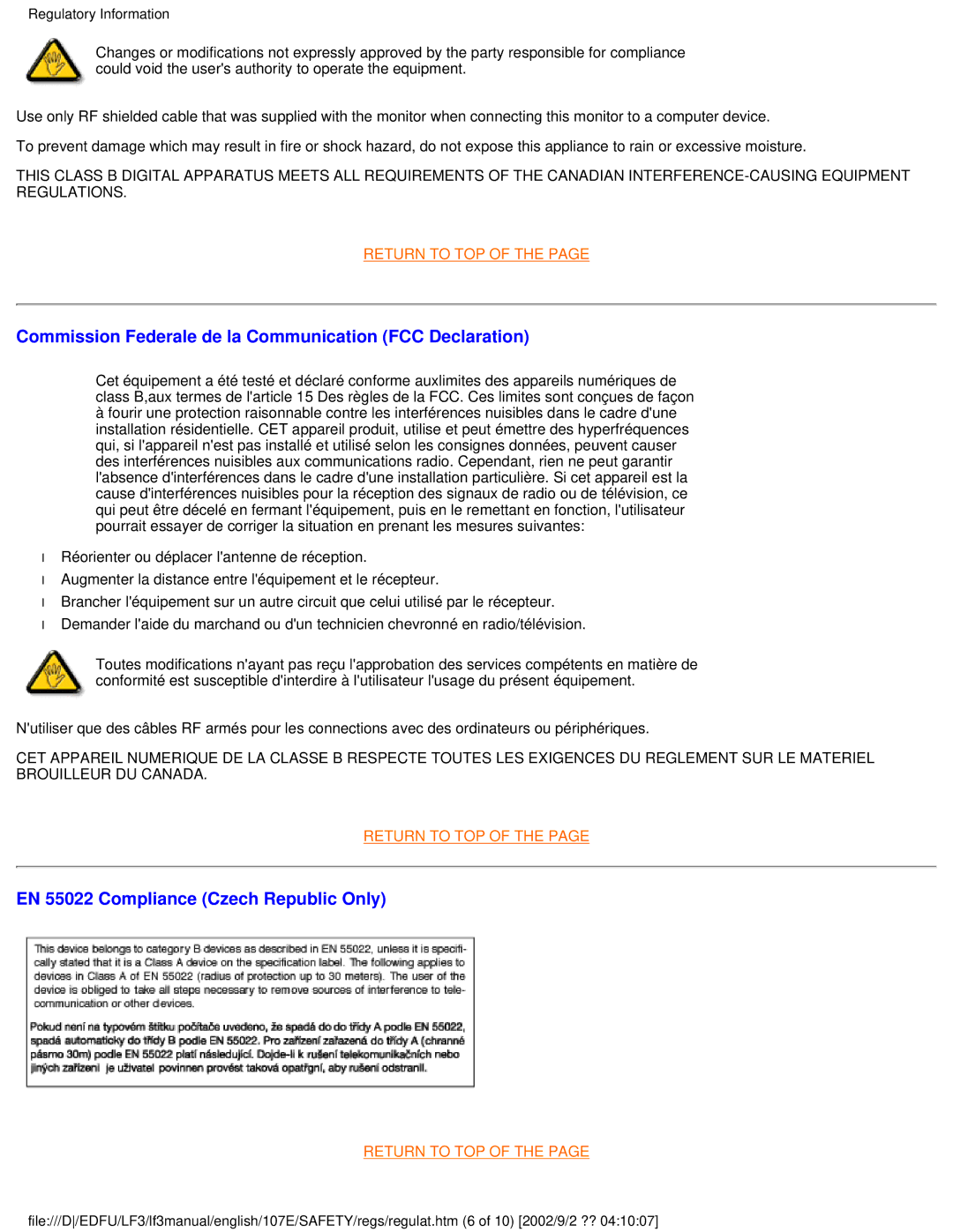 Philips 105B2, 109S4, 107S4, 107T4, 109B4, 107B4, 107E43, 107F4 Commission Federale de la Communication FCC Declaration 