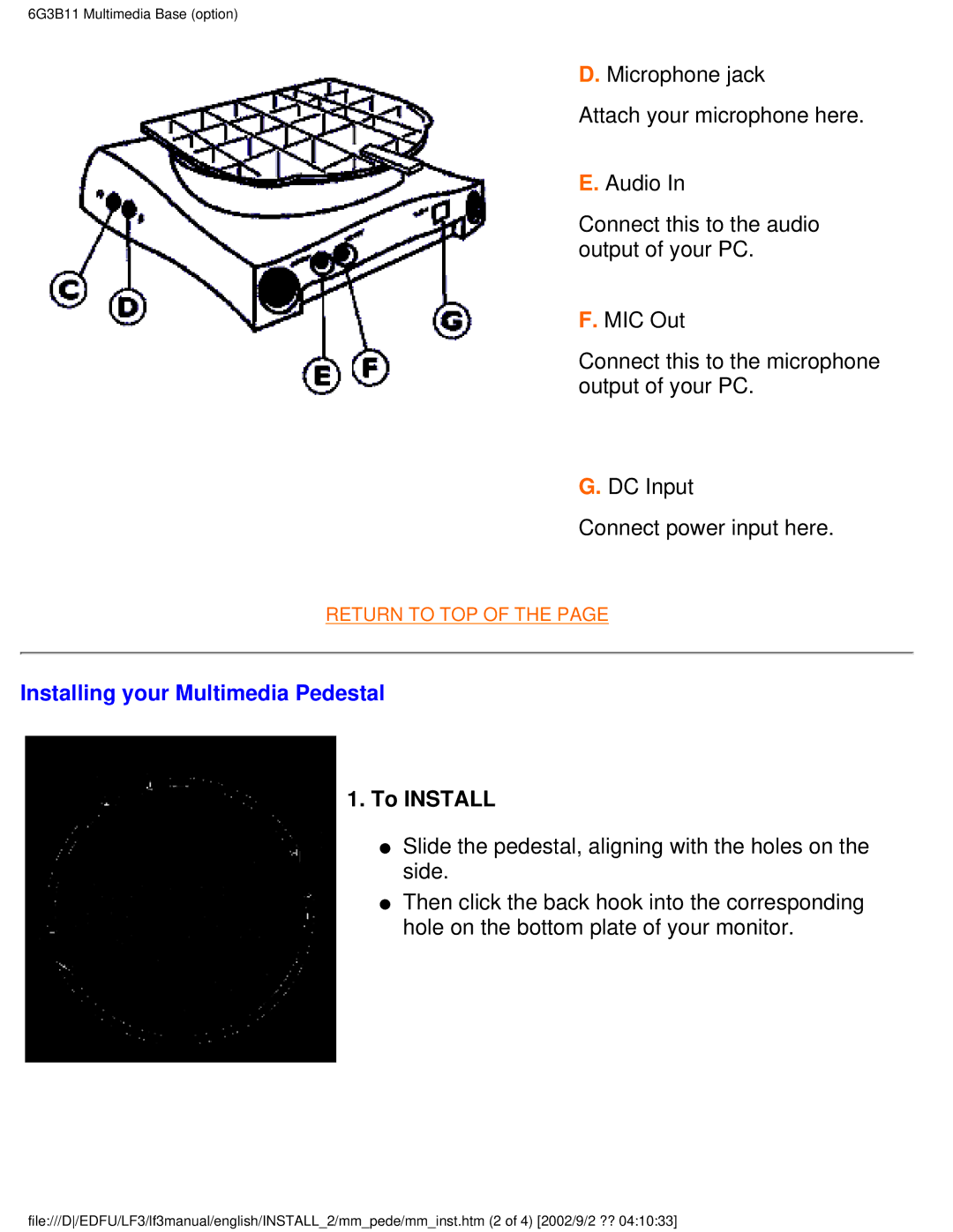 Philips 107F4, 109S4, 107S4, 107T4, 109B4, 107B4, 107E43, 105B2 user manual Installing your Multimedia Pedestal, To Install 