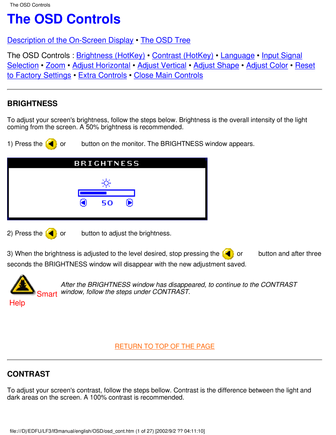 Philips 109B4, 109S4, 107S4, 107T4, 107B4, 107E43, 107F4, 105B2 user manual OSD Controls, Brightness 