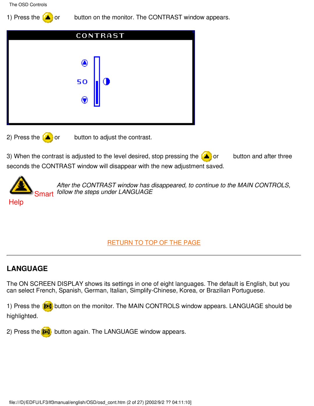 Philips 107B4, 109S4, 107S4, 107T4, 109B4, 107E43, 107F4, 105B2 user manual Language 