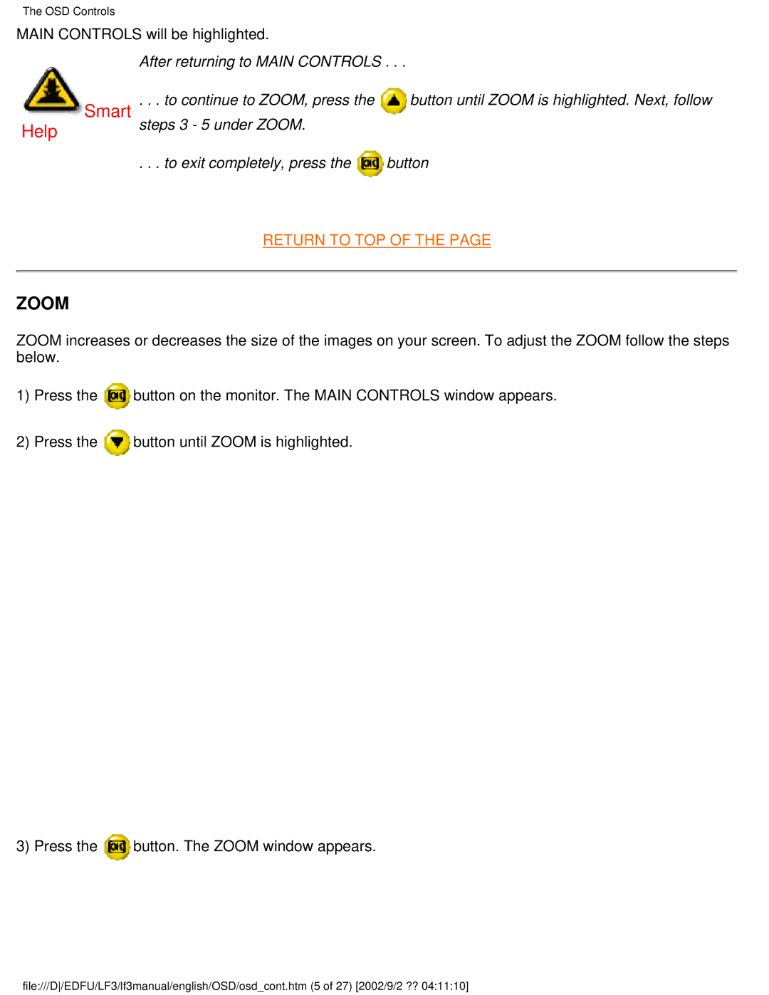 Philips 105B2, 109S4, 107S4, 107T4, 109B4, 107B4, 107E43, 107F4 user manual Zoom 