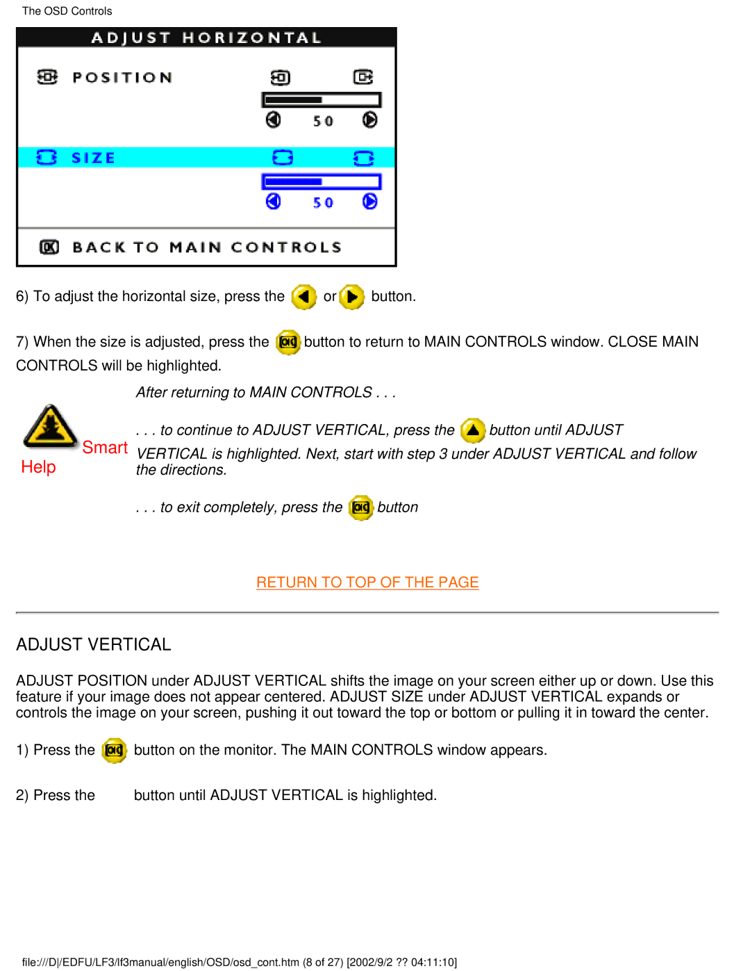 Philips 107T4, 109S4, 107S4, 109B4, 107B4, 107E43, 107F4, 105B2 user manual Adjust Vertical 