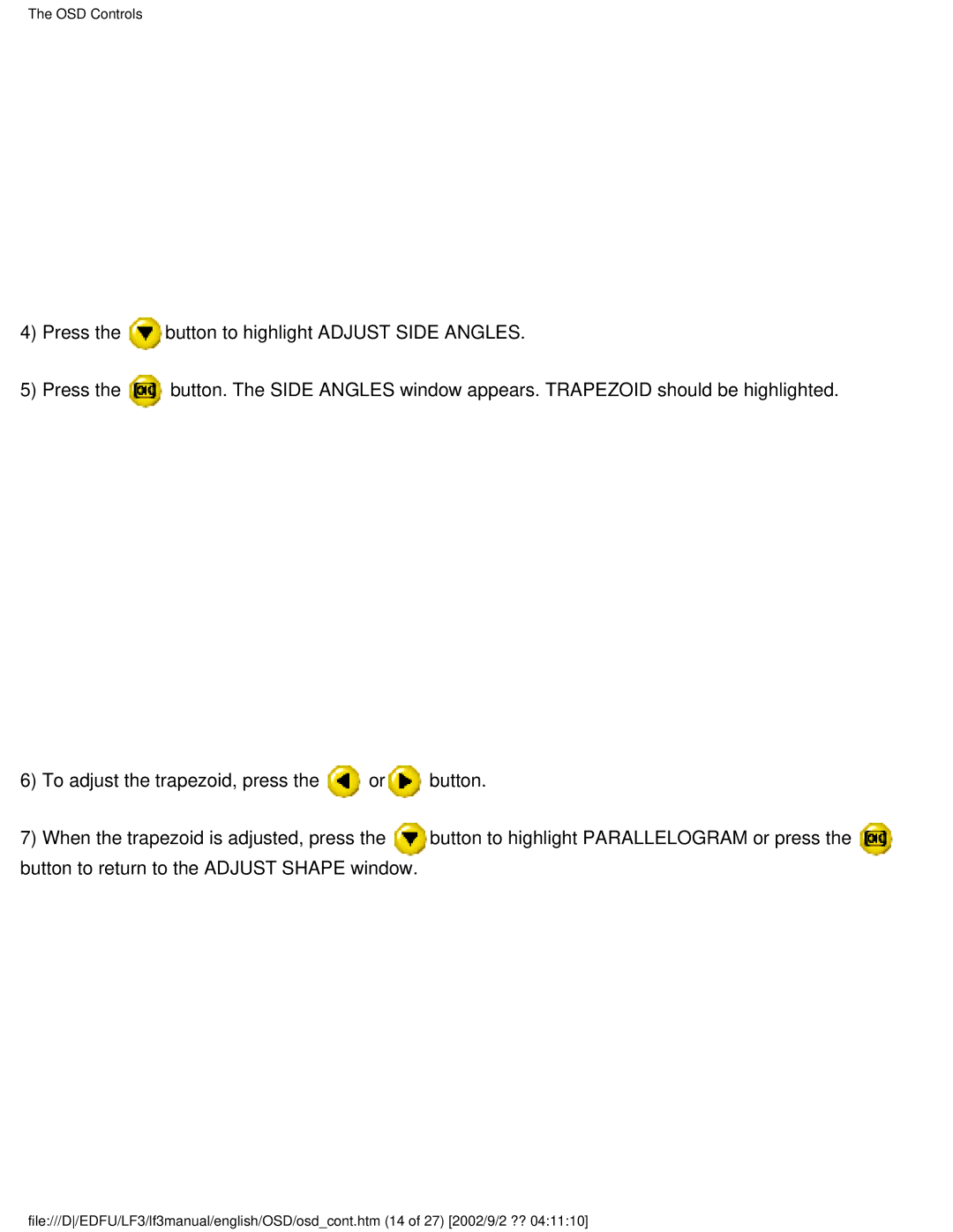 Philips 109S4, 107S4, 107T4, 109B4, 107B4, 107E43, 107F4, 105B2 user manual OSD Controls 