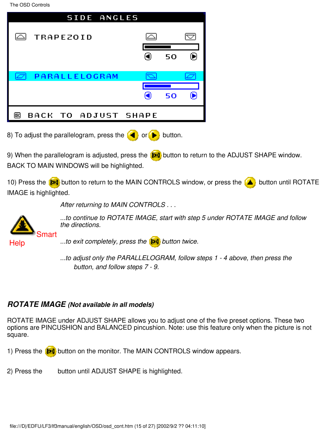 Philips 107S4, 109S4, 107T4, 109B4, 107B4, 107E43, 107F4, 105B2 user manual Rotate Image Not available in all models 