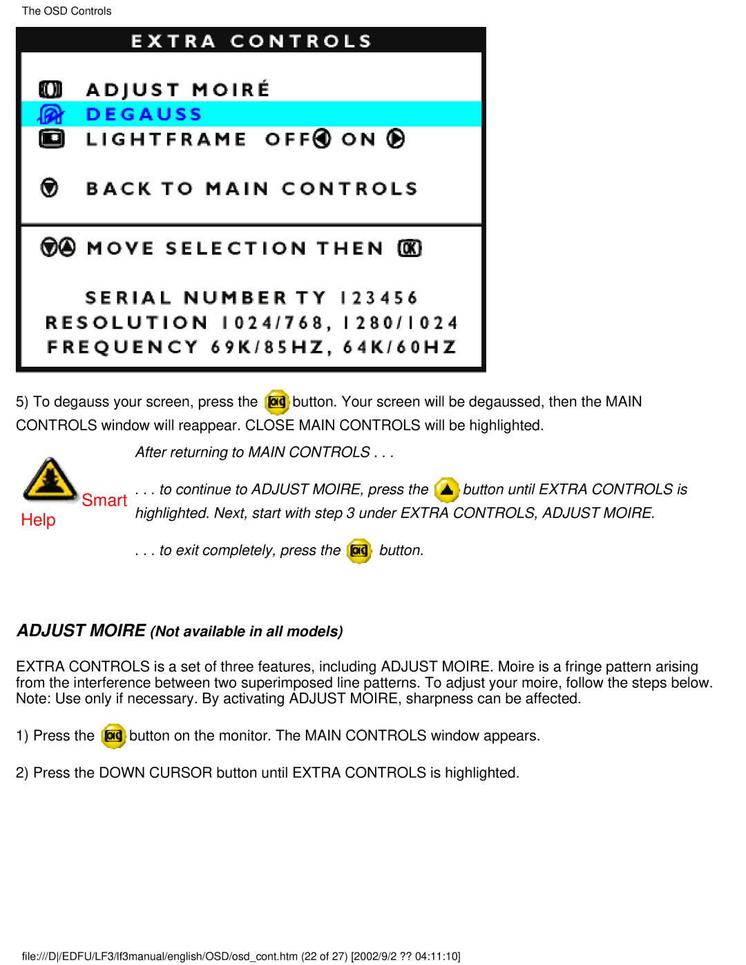 Philips 109S4, 107S4, 107T4, 109B4, 107B4, 107E43, 107F4, 105B2 user manual Adjust Moire Not available in all models 