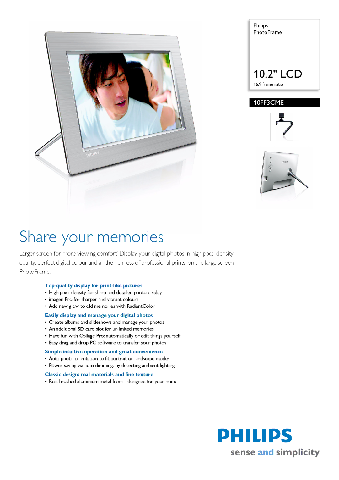 Philips 10FF3CME/00 manual Top-quality display for print-like pictures, Easily display and manage your digital photos 