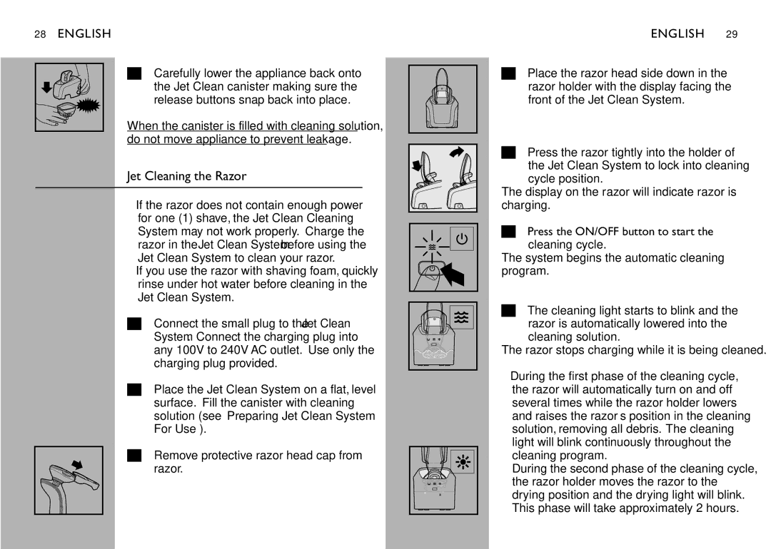 Philips 1150X, 1180X, 1160XCC manual Jet Cleaning the Razor 