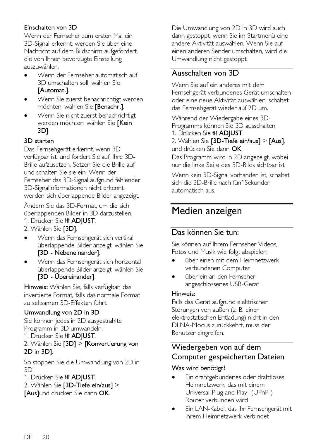 Philips 12, PFL5xx7T, PFL5xx7K, 60, PFL5xx7H manual Medien anzeigen, Ausschalten von 3D, Das können Sie tun 