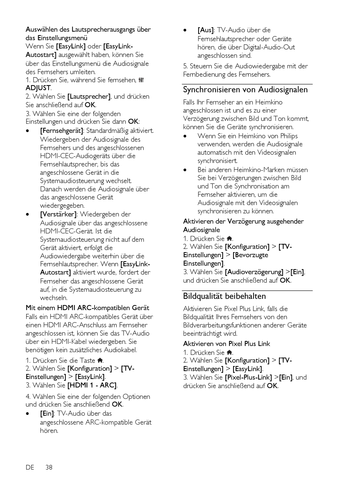 Philips 60, 12, PFL5xx7T, PFL5xx7K Synchronisieren von Audiosignalen, Bildqualität beibehalten, ∙ Verstärker Wiedergeben der 