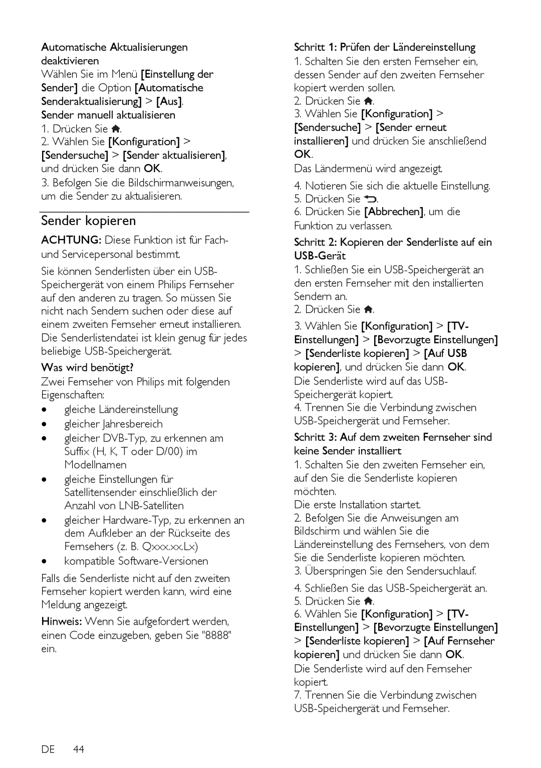Philips PFL5xx7K, 12, PFL5xx7T, 60, PFL5xx7H manual Sender kopieren, Die Senderliste wird auf das USB- Speichergerät kopiert 