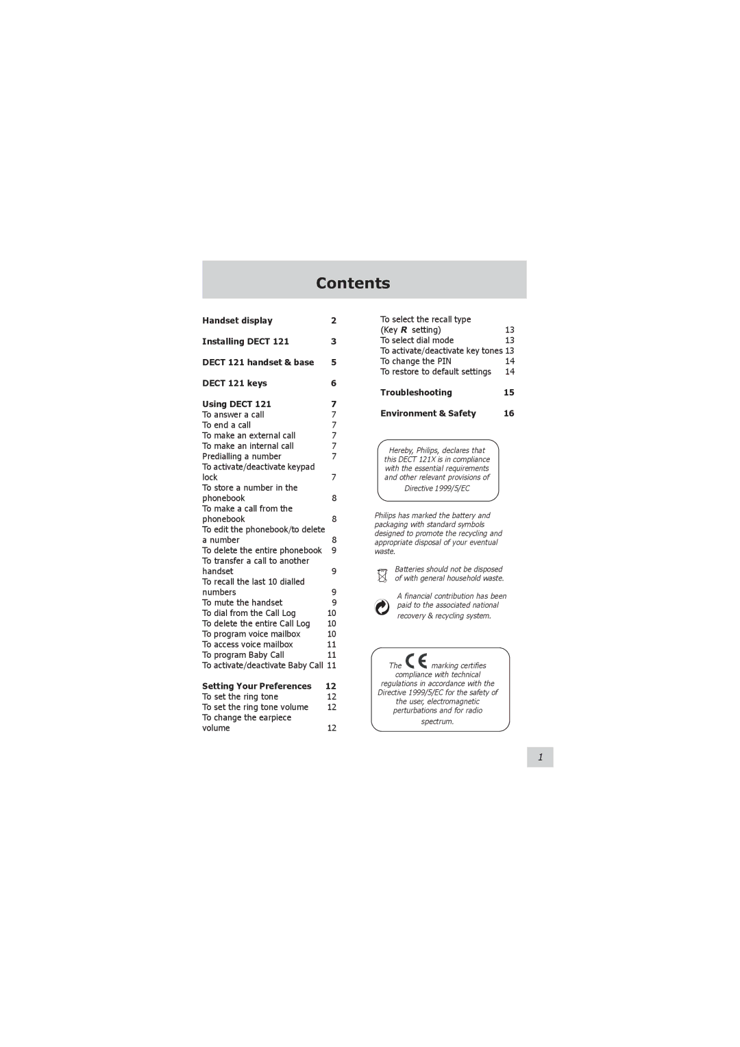 Philips 121 manual Contents 