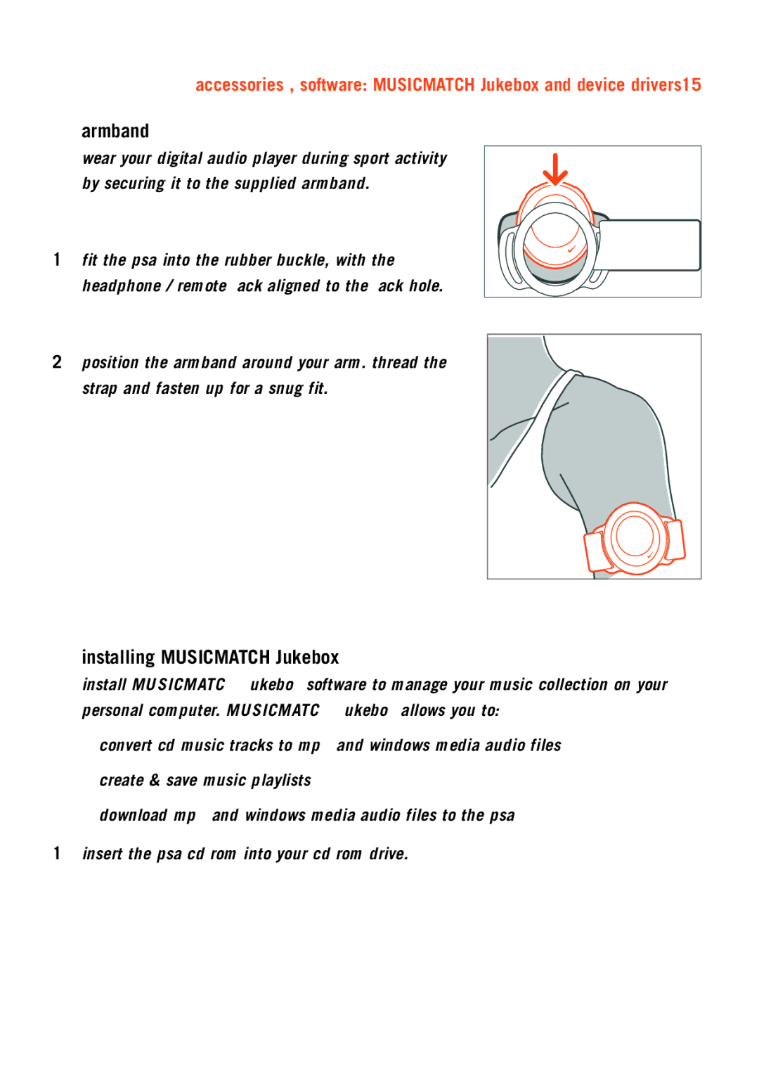 Philips 128max manual Armband, Installing Musicmatch Jukebox 