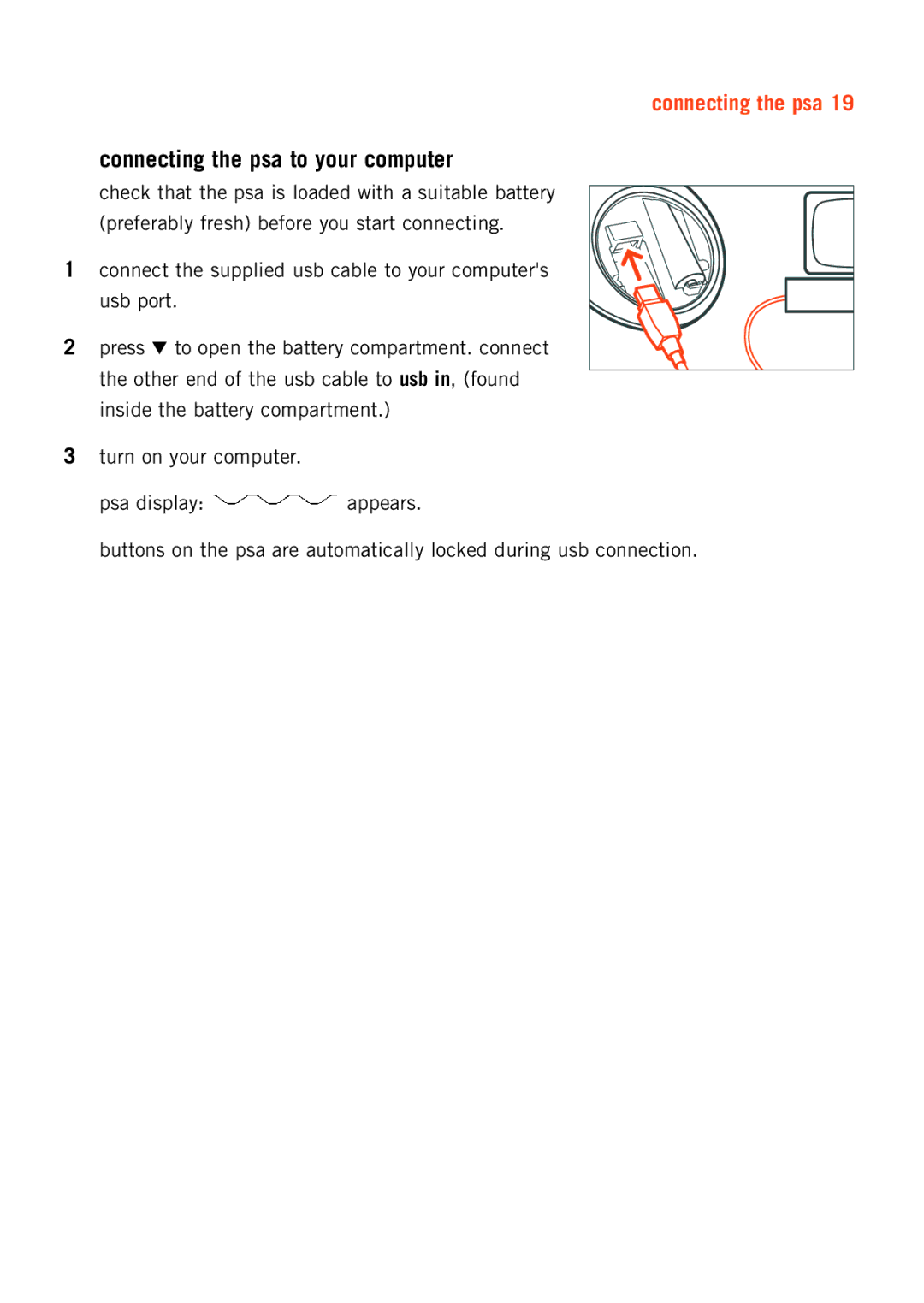 Philips 128max manual Connecting the psa to your computer 