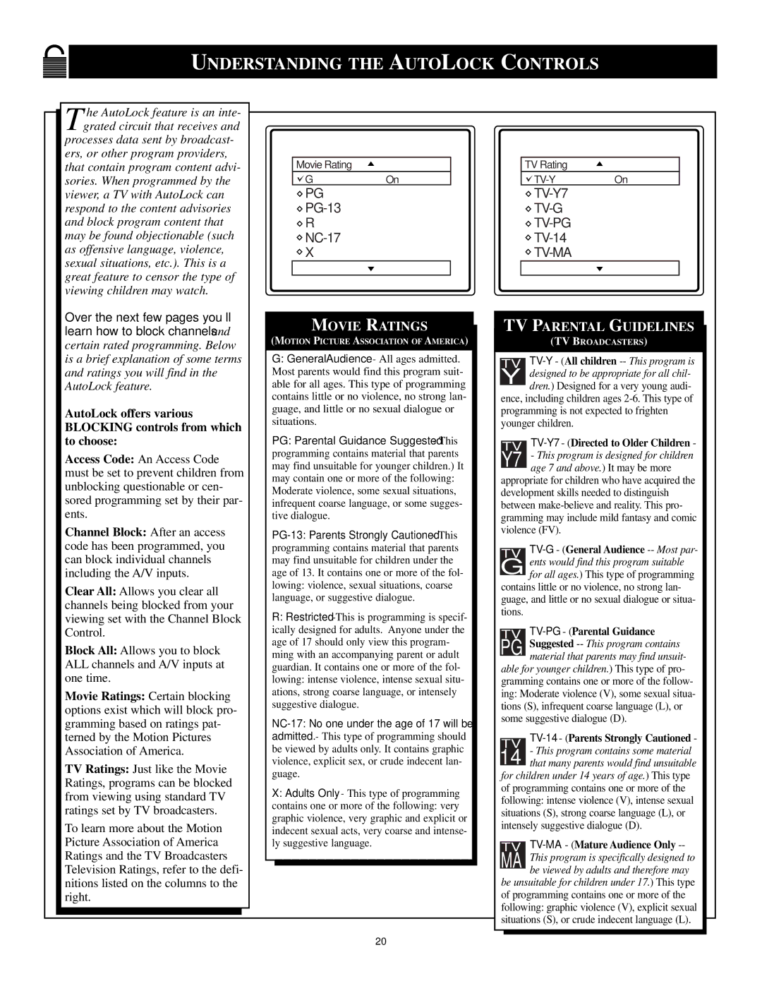 Philips 13PR12W99 manual Understanding the Autolock Controls, Over the next few pages you’ll learn how to block channels 