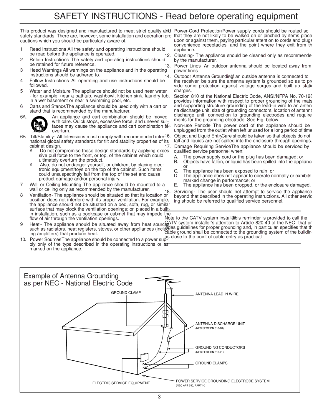 Philips 13PR19C1 manual Safety Instructions Read before operating equipment 