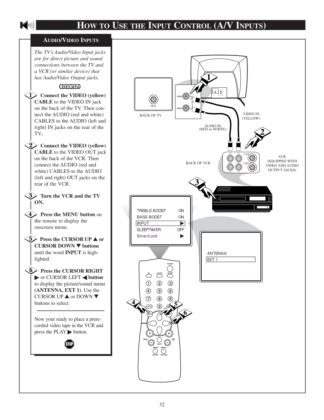 Philips 13PR19C1 manual HOW to USE the Input Control A/V Inputs, Connect the Video yellow 