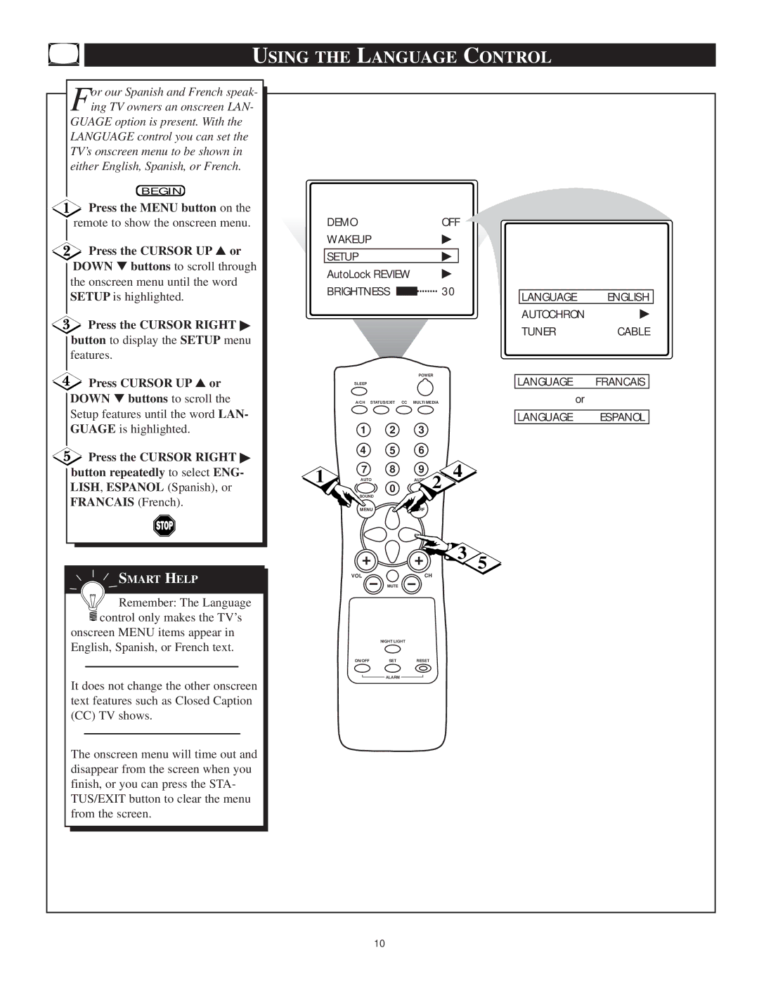 Philips 13PT30L manual Using the Language Control 