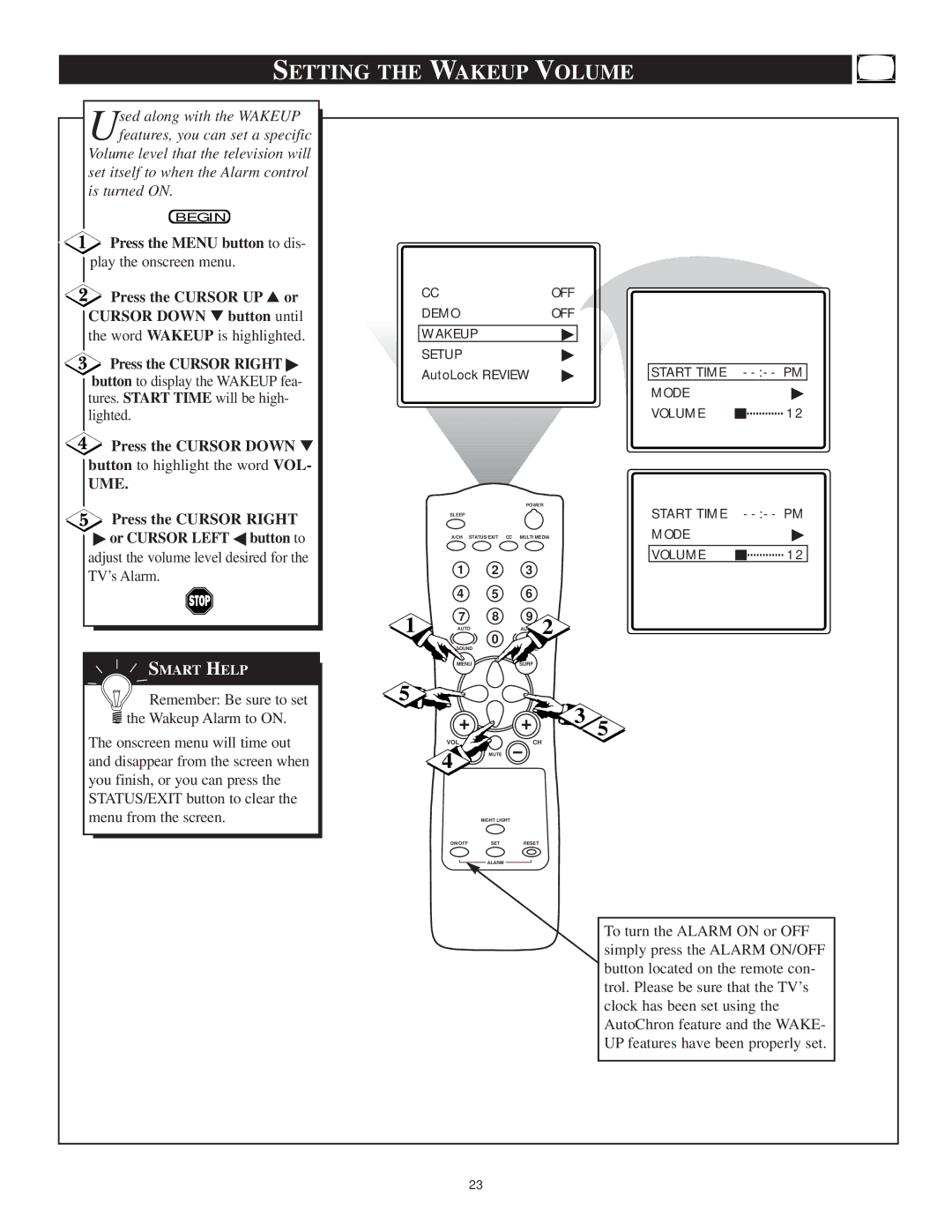 Philips 13PT30L manual Setting the Wakeup Volume, Ume 