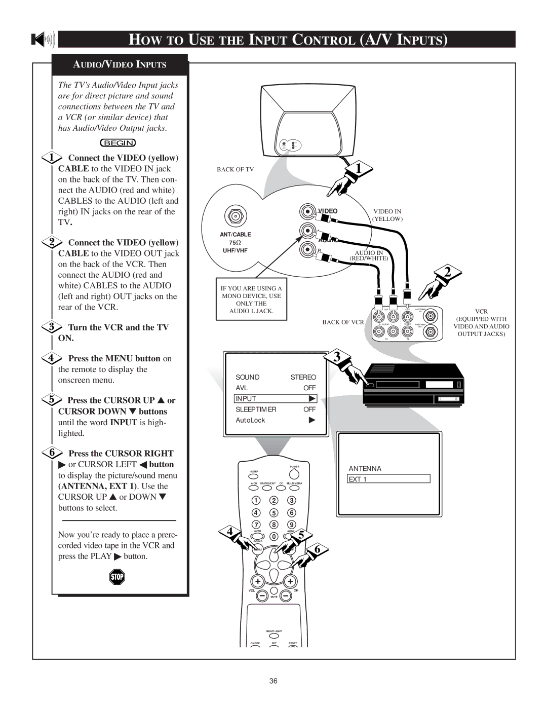 Philips 13PT30L manual HOW to USE the Input Control A/V Inputs 