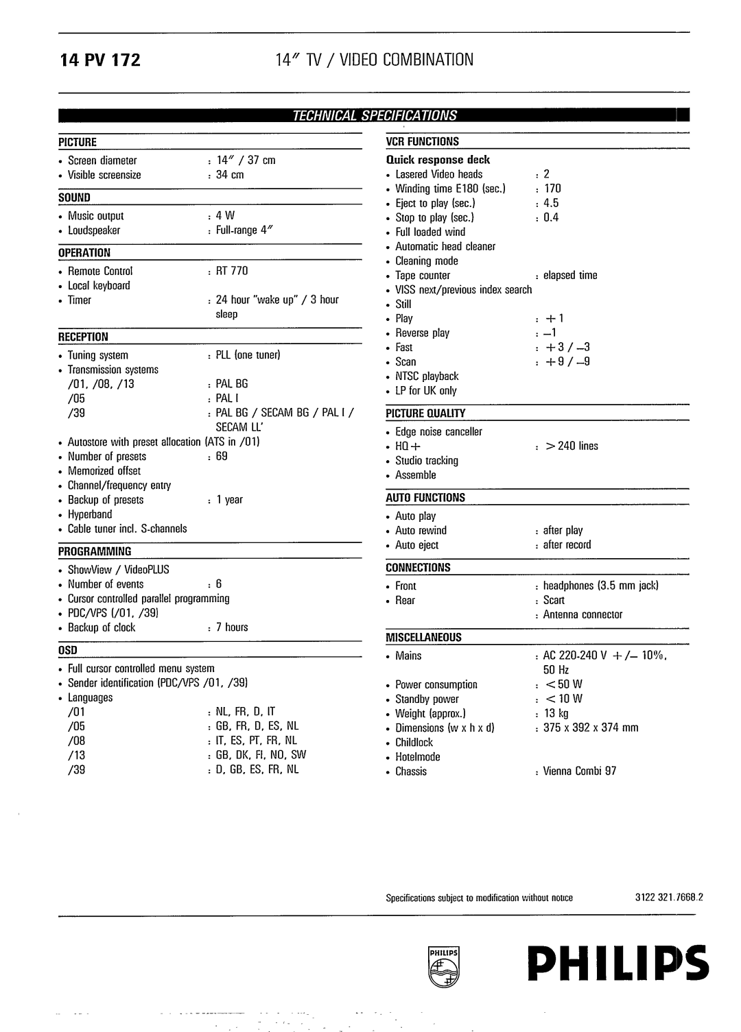 Philips 14 PV 172 manual 