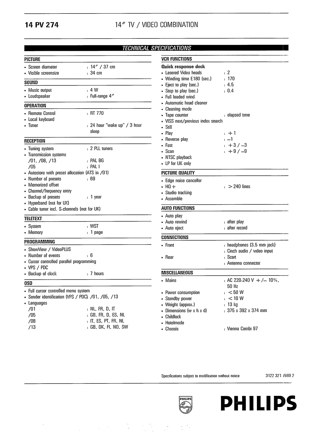 Philips 14 PV 274 manual 