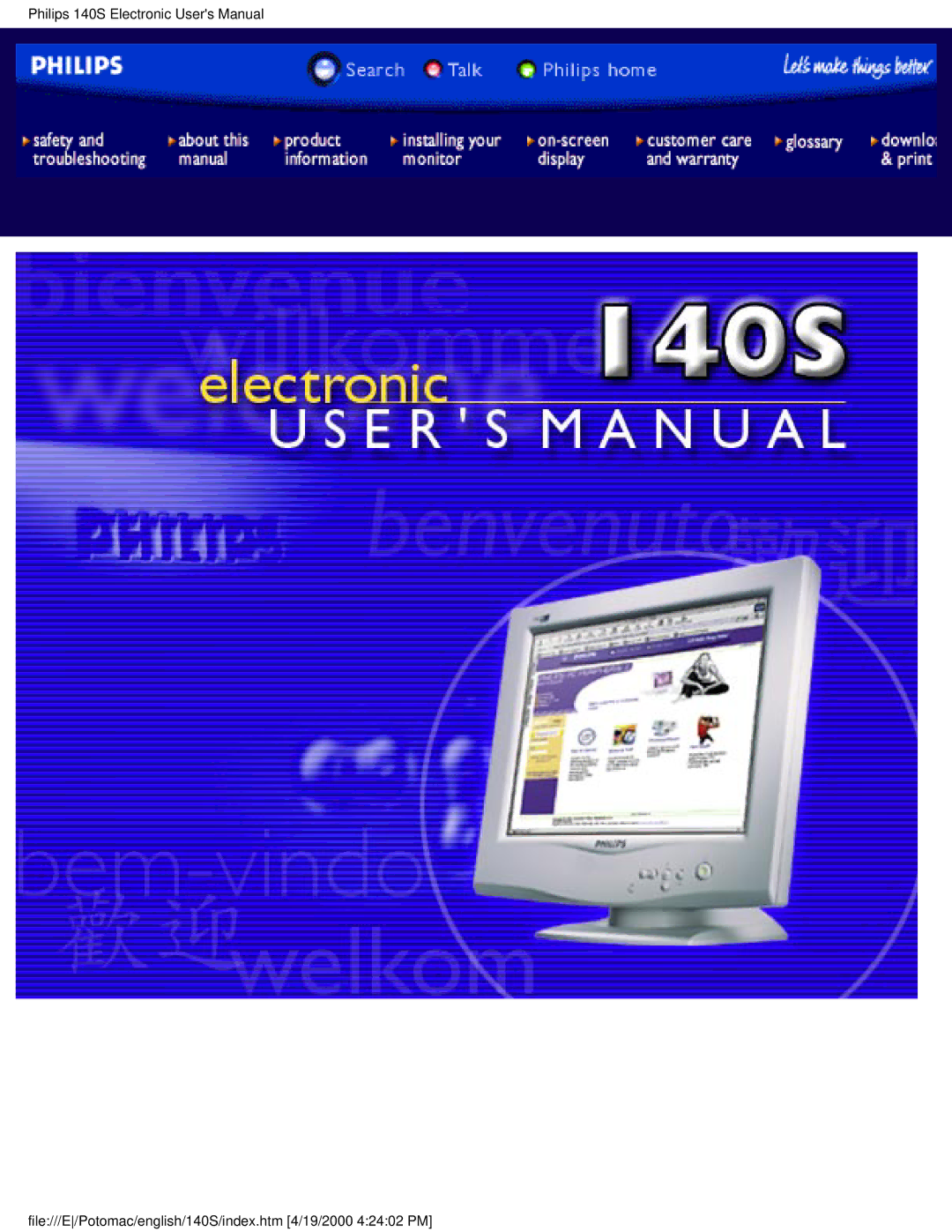 Philips user manual File///E/Potomac/english/140S/index.htm 4/19/2000 42402 PM 