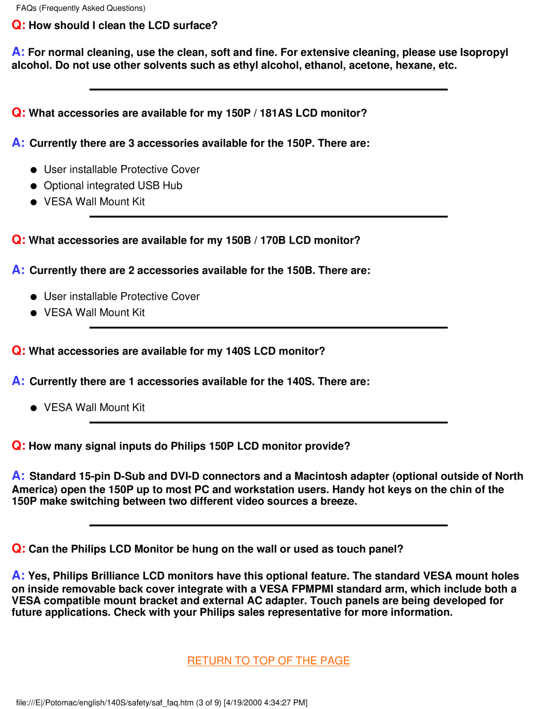 Philips 140S user manual 