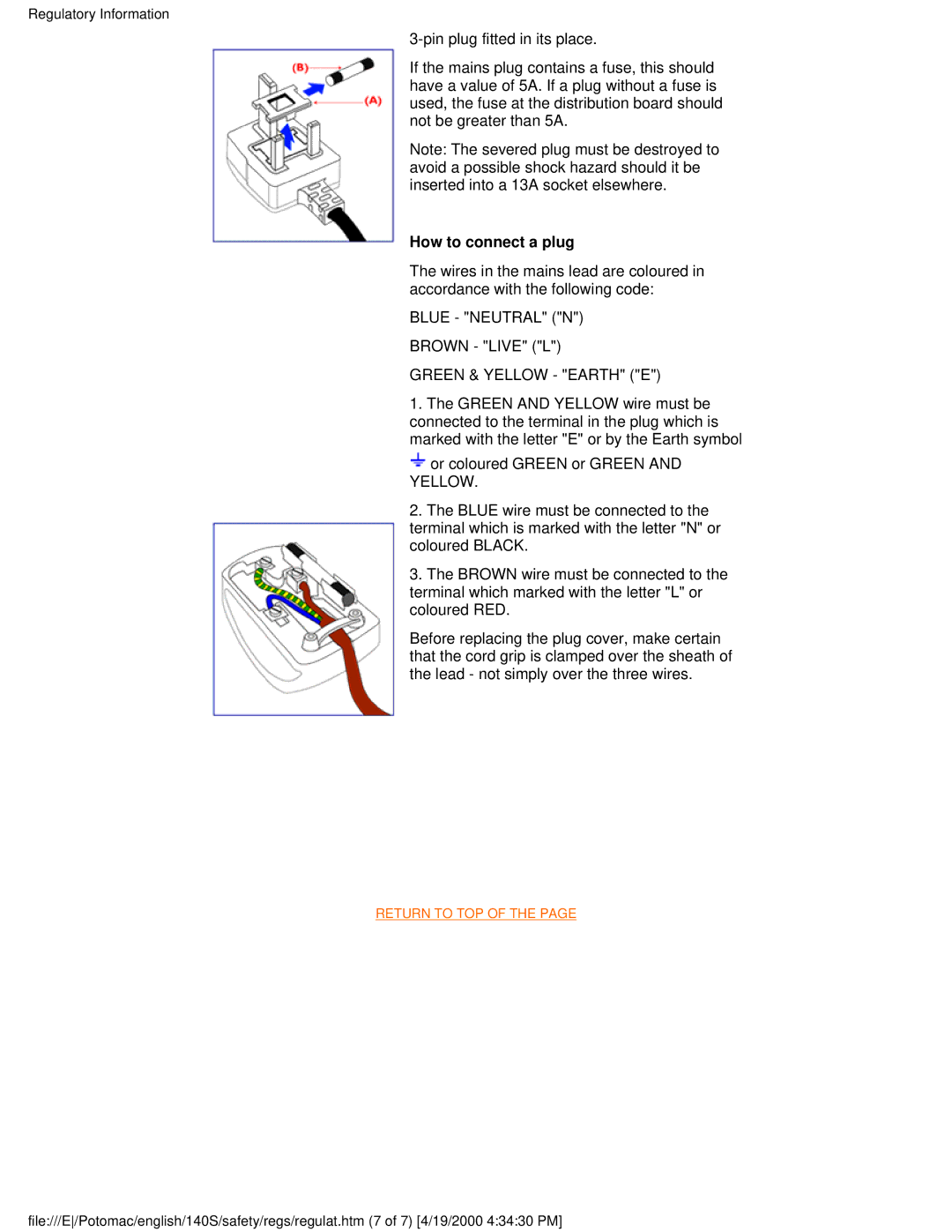 Philips 140S user manual How to connect a plug 