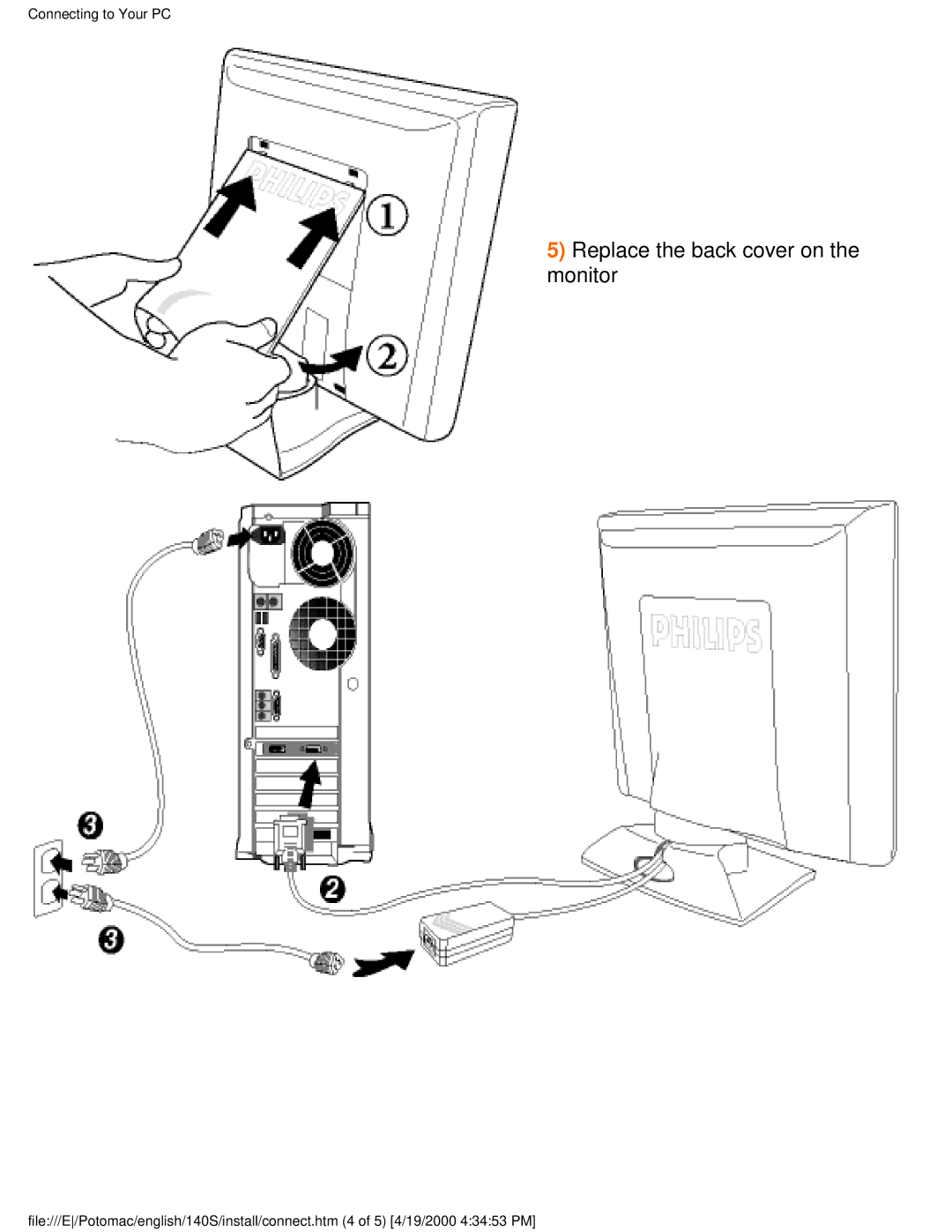 Philips 140S user manual Replace the back cover on the monitor 