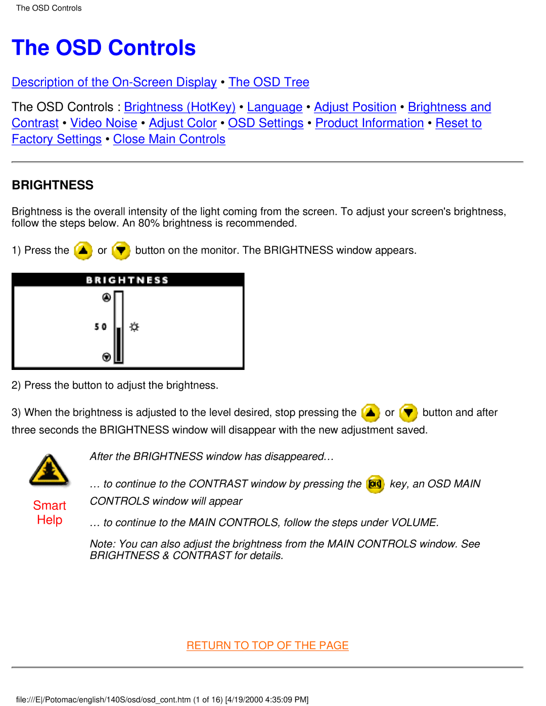 Philips 140S user manual OSD Controls, Brightness 